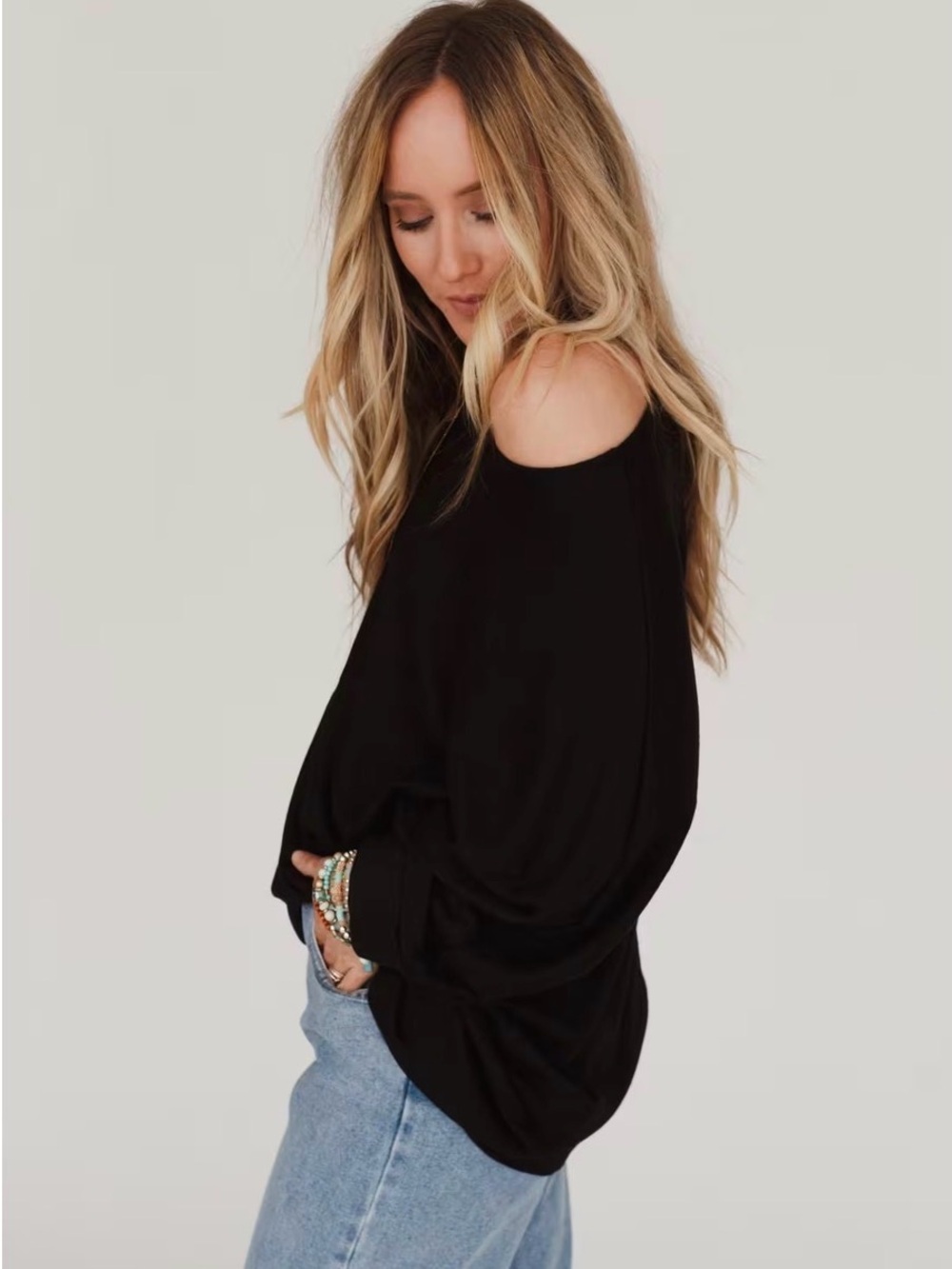 Three Bird Nest Fly With Me Batwing Knit Sweater Black NWT Small Boho - Picture 4 of 12